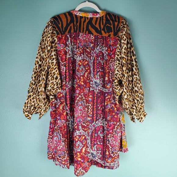 Anthropologie Womens Mixed Prints Boho Maxine Dolman Sleep Tunic Top Size Small - Picture 2 of 8